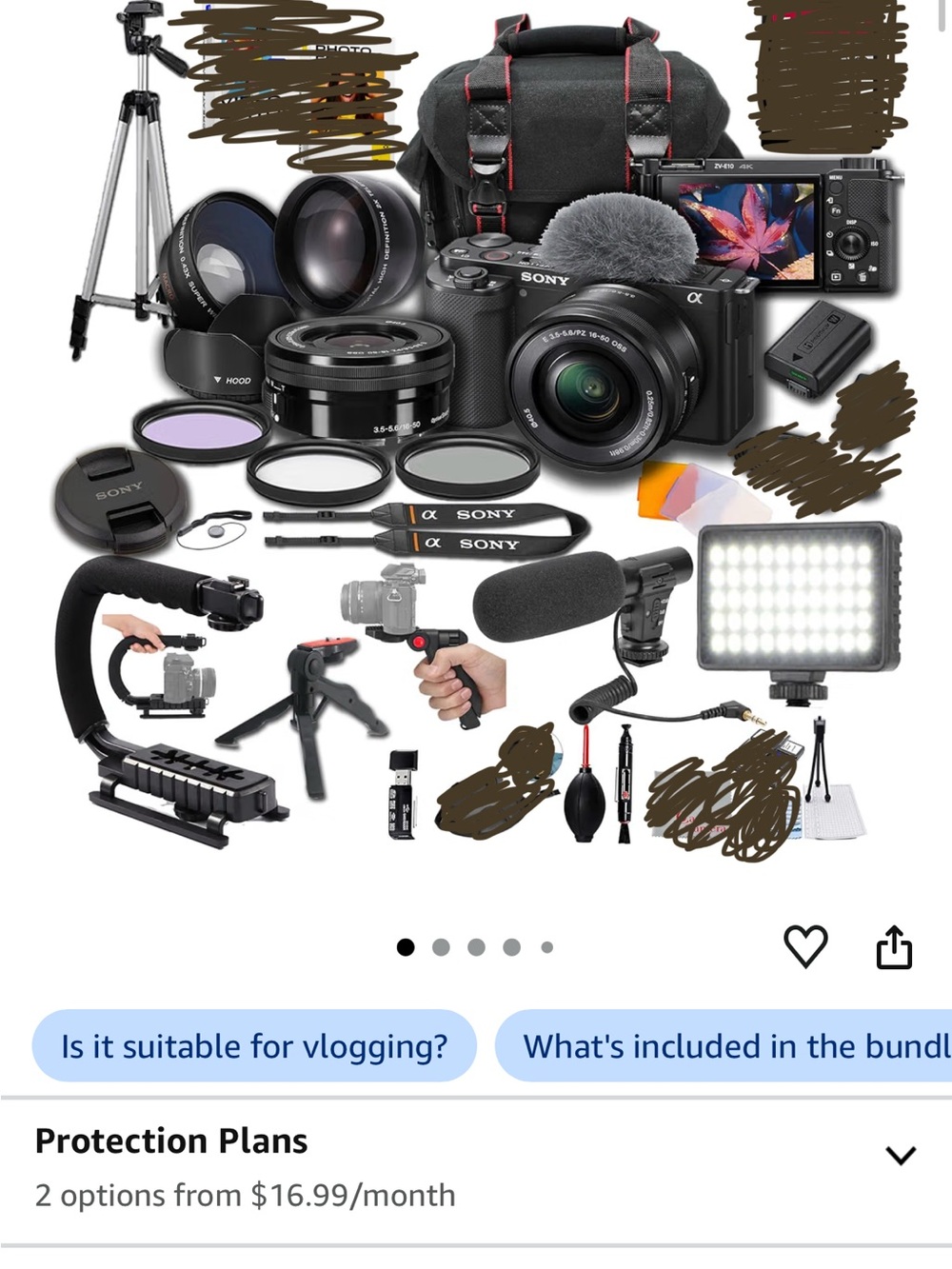 Sony Black ZV-E10 Camera Vlogging Bundle with LED Light & Microphone